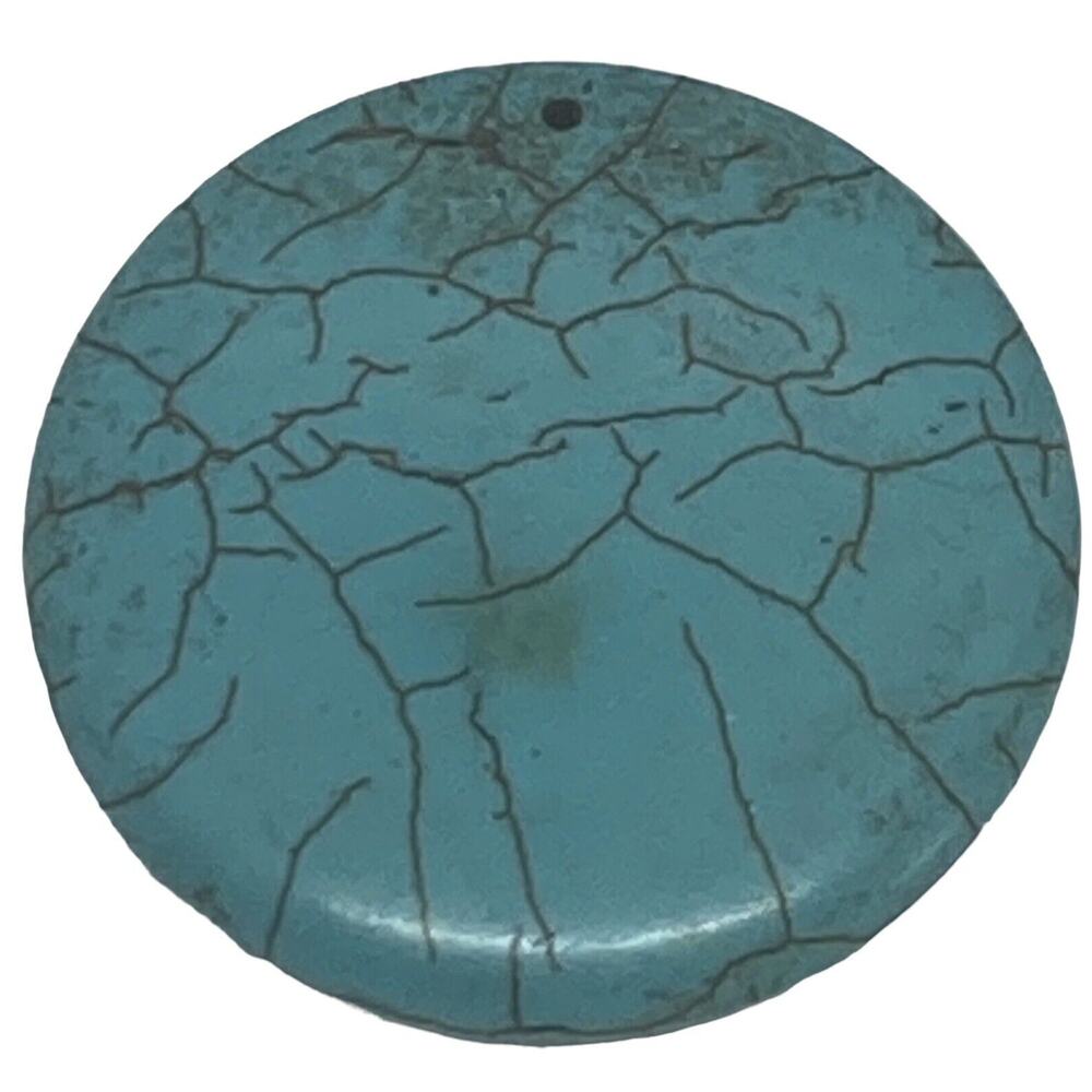 Simulated Turquoise Pendant Round Stone Disc 1 5/8” Pendant Fashion Collectible - Picture 5 of 9